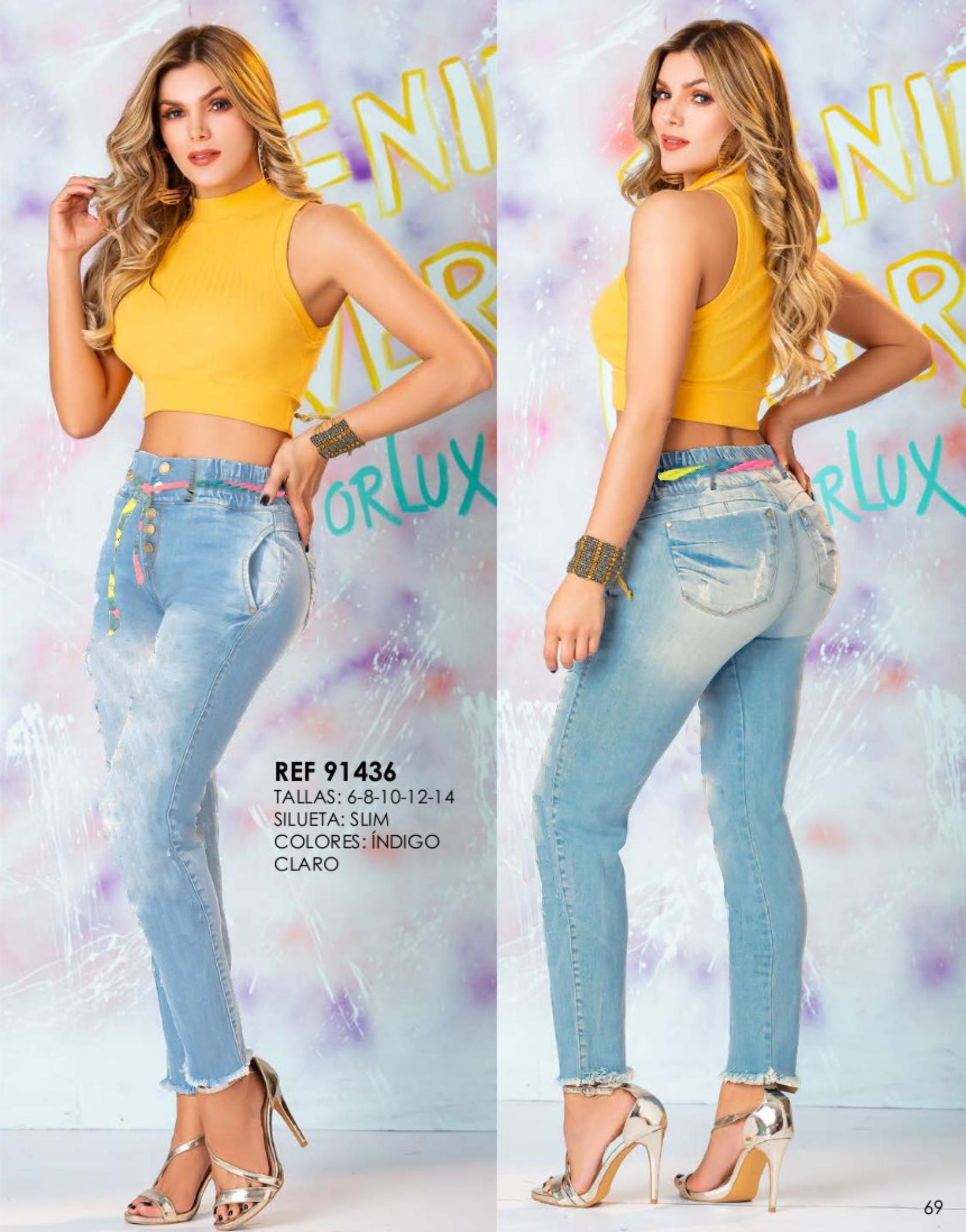 Ref. 052 -91436 Pantalón Vaquero Colombiano para Dama Estilo Jogger, Cintura Ajustable con Destroyer - Ropa Colombiana