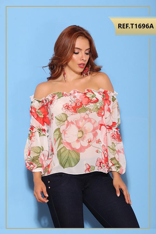 Ref. 003 -T1696A Blusa Sexy Colombiana Manga Larga - Ropa Colombiana