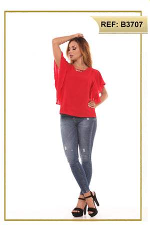 Ref. 004 -B3707 Blusa Colombiana de Dama con mangas cortas y anchas que le dan un hermoso toque a tu estilo original - Ropa Colombiana