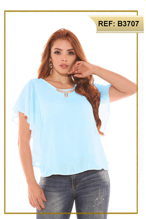 Ref. 004 -B3707 Blusa Colombiana de Dama con mangas cortas y anchas que le dan un hermoso toque a tu estilo original - Ropa Colombiana