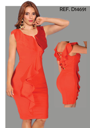 Ref. 003 -D14691 Fantástico Vestido Americano de Fiesta, Largo a las rodillas decorado con en Frente y Espalda con ondas - Ropa Colombiana