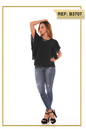 Ref. 004 -B3707 Blusa Colombiana de Dama con mangas cortas y anchas que le dan un hermoso toque a tu estilo original - Ropa Colombiana