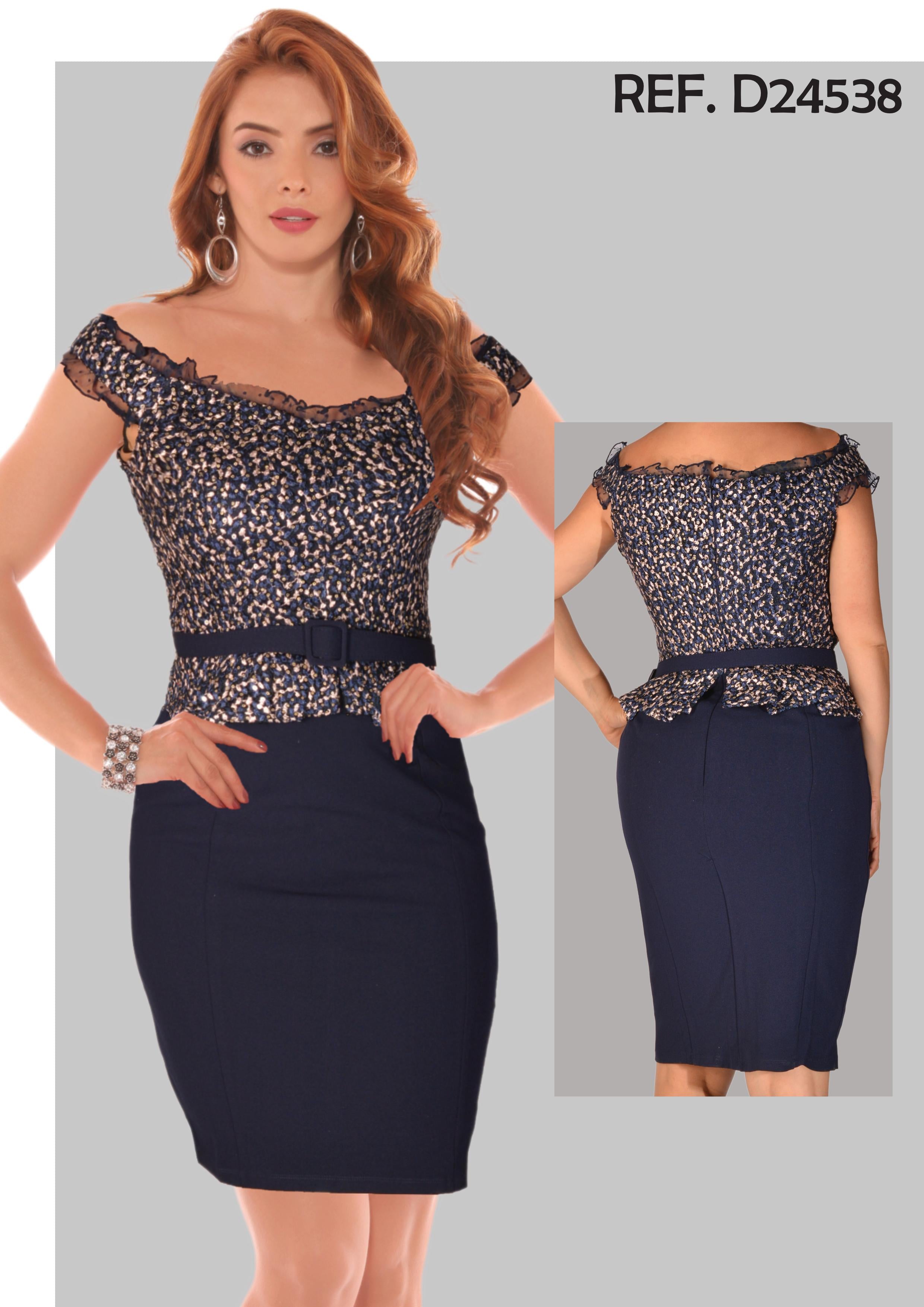 Ref. 003 -D24538 Vestido De Fiesta Corto Americano, Con hermoso decorado en hilo en la parte de la blusa - Ropa Colombiana