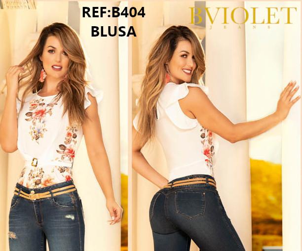 Ref. 059 -B404 Blusa Colombiana de Dama Con Brazos Descubiertos, mangas y cuello decorados y estampado floral - Ropa Colombiana
