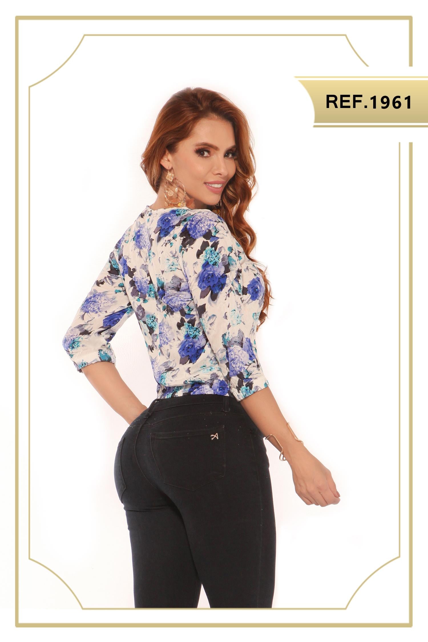 Ref. 015 -1961 Blusa Estampada con Guipur - Ropa Colombiana