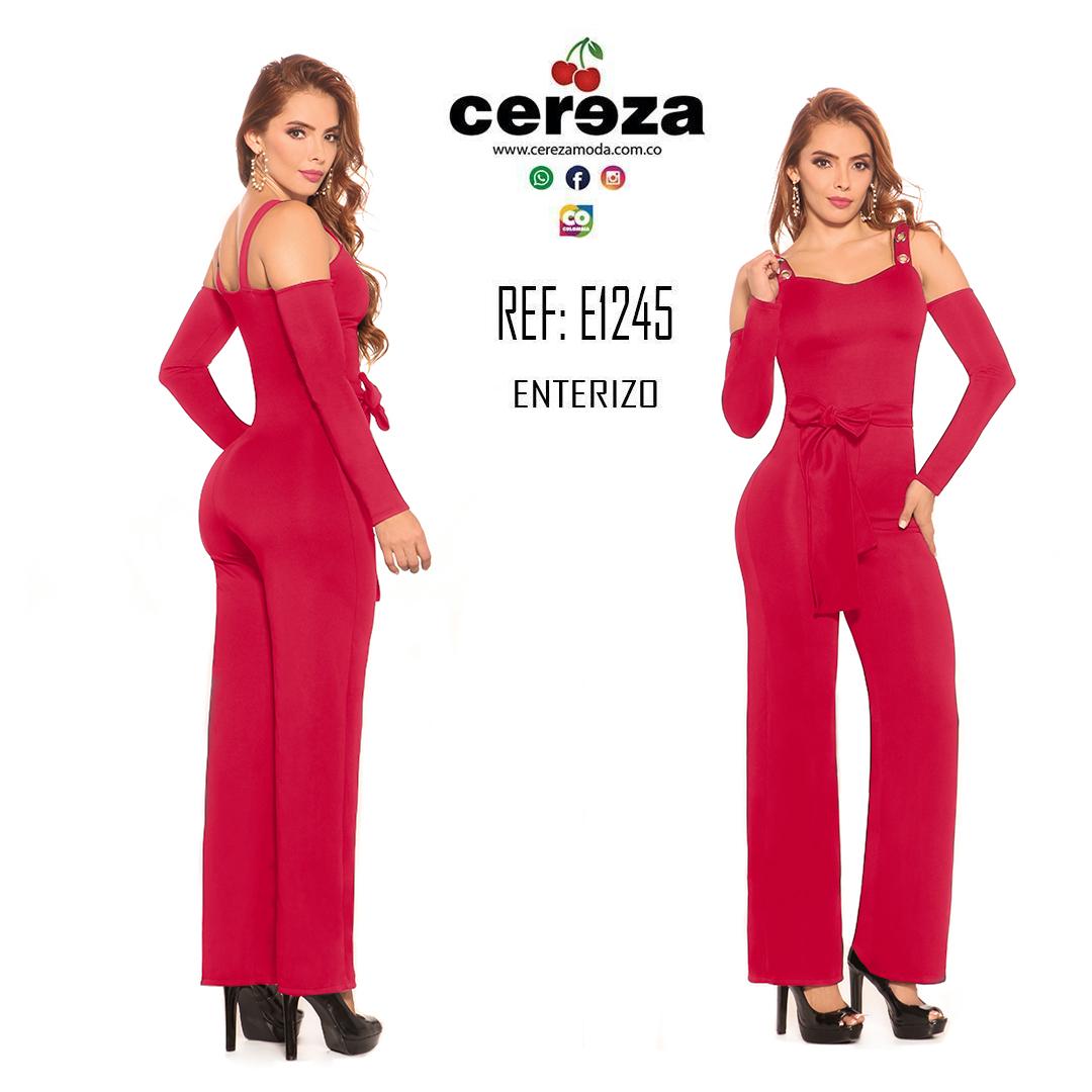 Ref. 004 -E1245 Enterizo tela Colombiana, Con Botas Anchas, Hermoso Horma y Tiras sobre los Hombros, Cinta Decorativa en la cintura. - Ropa Colombiana