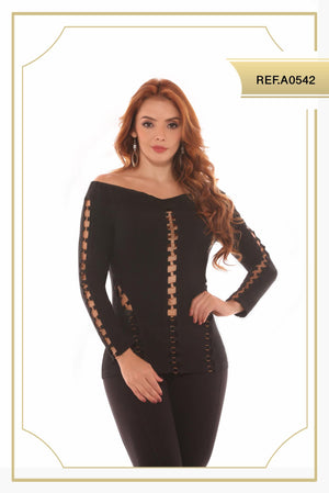 Ref. 003 -A0542 Blusa Americana con Aperturas decorativas en torso y mangas - Ropa Colombiana