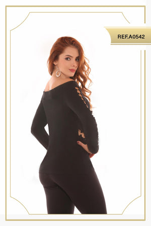 Ref. 003 -A0542 Blusa Americana con Aperturas decorativas en torso y mangas - Ropa Colombiana