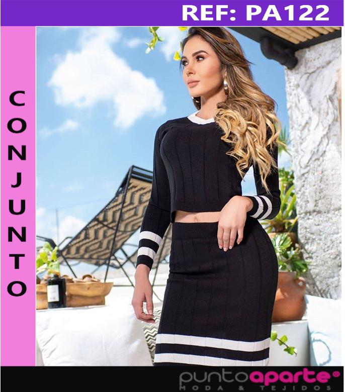 Ref. 064 -PA122 Conjunto tejido de blusa manga larga y falda - Ropa Colombiana