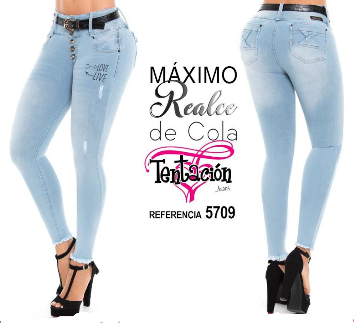 Ref. 041 -5709 Vaquero Jean Colombiano de Dama Color Azul Claro con Bolsillos, Efecto Levanta Cola