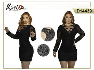 Ref. 003 -D14439 Vestido De Fiesta para Dama, Estilo Americano con mangas largas semitransparentes y Decoradas. - Ropa Colombiana