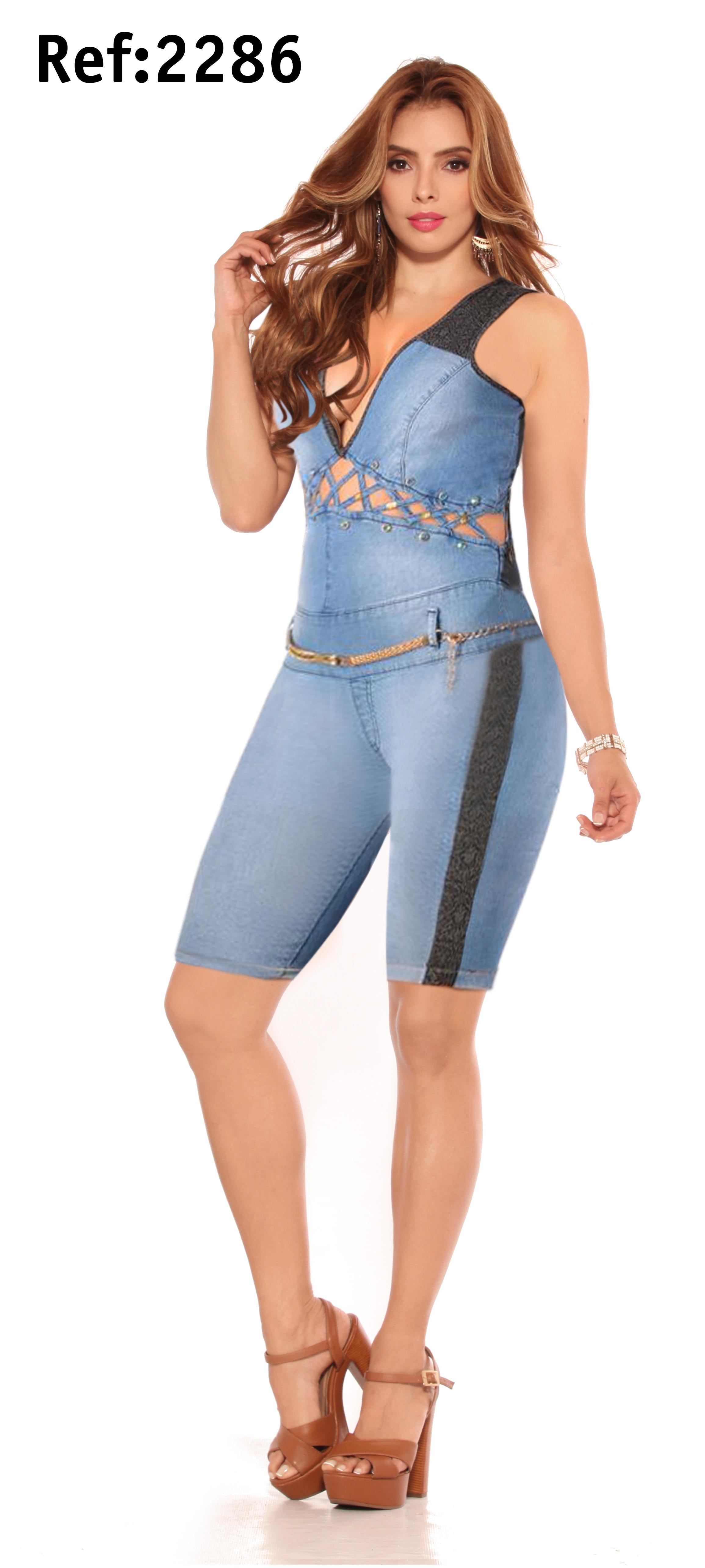 Ref. 007 -2286C Enterizo Colombiano tipo Capri levantacola - Ropa Colombiana