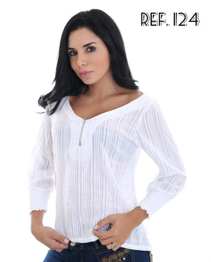 Ref. 001 -124 BLUSA COLOMBIANA MANGA LARGA - Ropa Colombiana