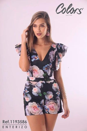 Ref. 045 -1193586 Enterizo Colombiano Short Flores - Ropa Colombiana