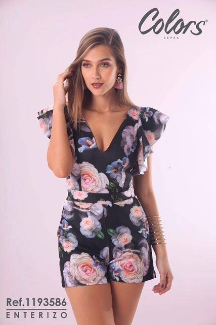 Ref. 045 -1193586 Enterizo Colombiano Short Flores - Ropa Colombiana