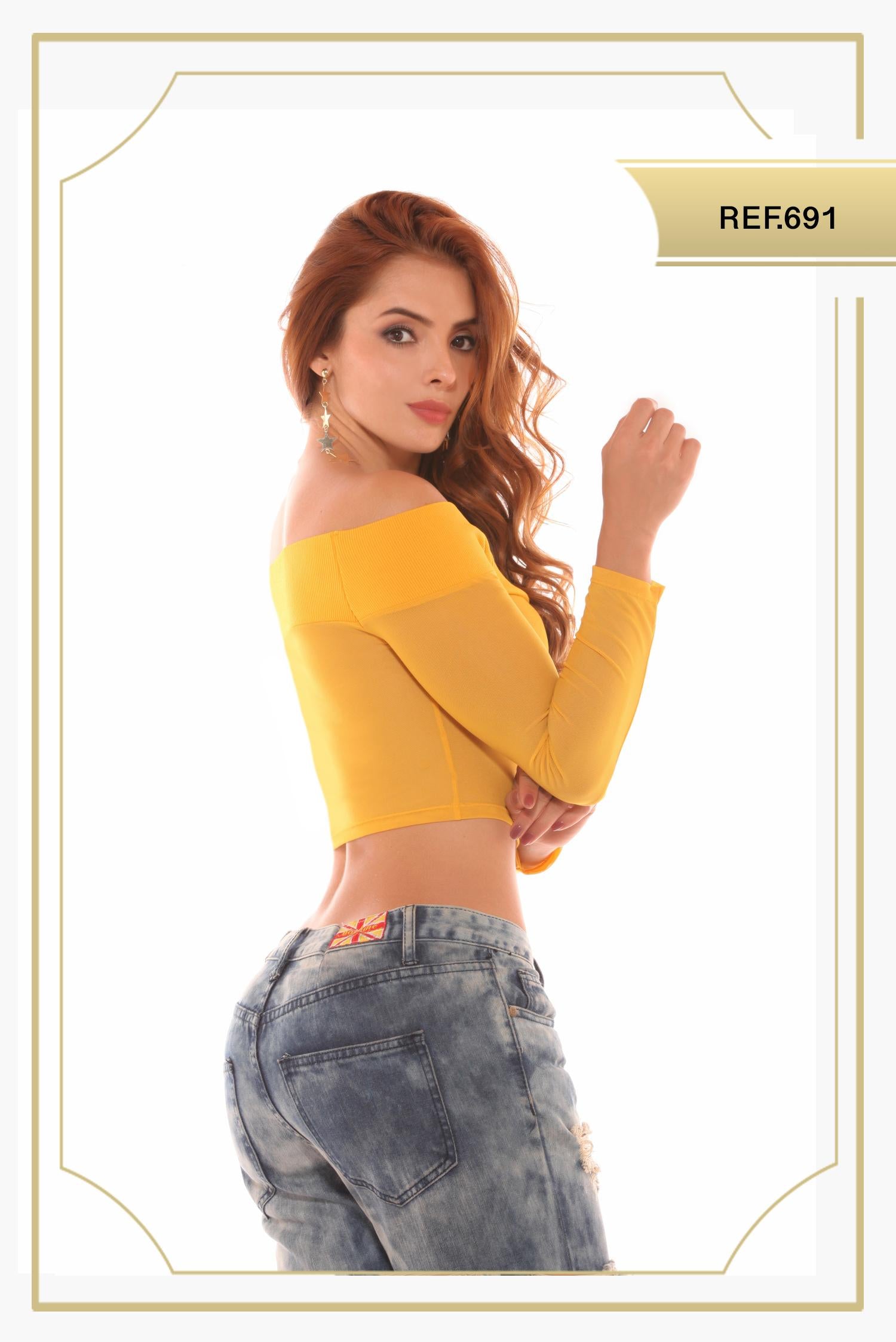 Ref. 003 -0691 Sexy Blusa Corta Americana con mangas largas - Ropa Colombiana