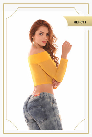 Ref. 003 -0691 Sexy Blusa Corta Americana con mangas largas - Ropa Colombiana