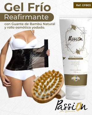 Ref. 030 -GF803 -KITROLLOGELFRIOGUANTE Combo Gel Frio Reafirmante + Guante masajeador de bambú + Rollo Papel Yodado Osmótico de 100 Metros - Ropa Colombiana