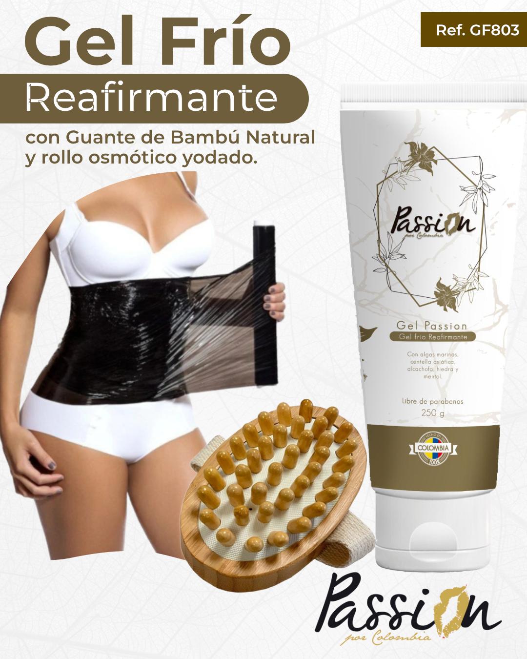 Ref. 030 -GF803 -KITROLLOGELFRIOGUANTE Combo Gel Frio Reafirmante + Guante masajeador de bambú + Rollo Papel Yodado Osmótico de 100 Metros - Ropa Colombiana