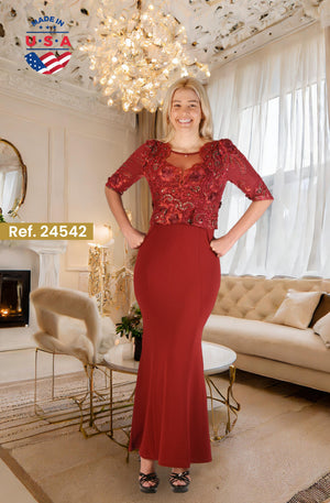 Ref. 003 -D24542 Vestido de Fiesta largo con falda y superior decorado con lentejuelas - Ropa Colombiana