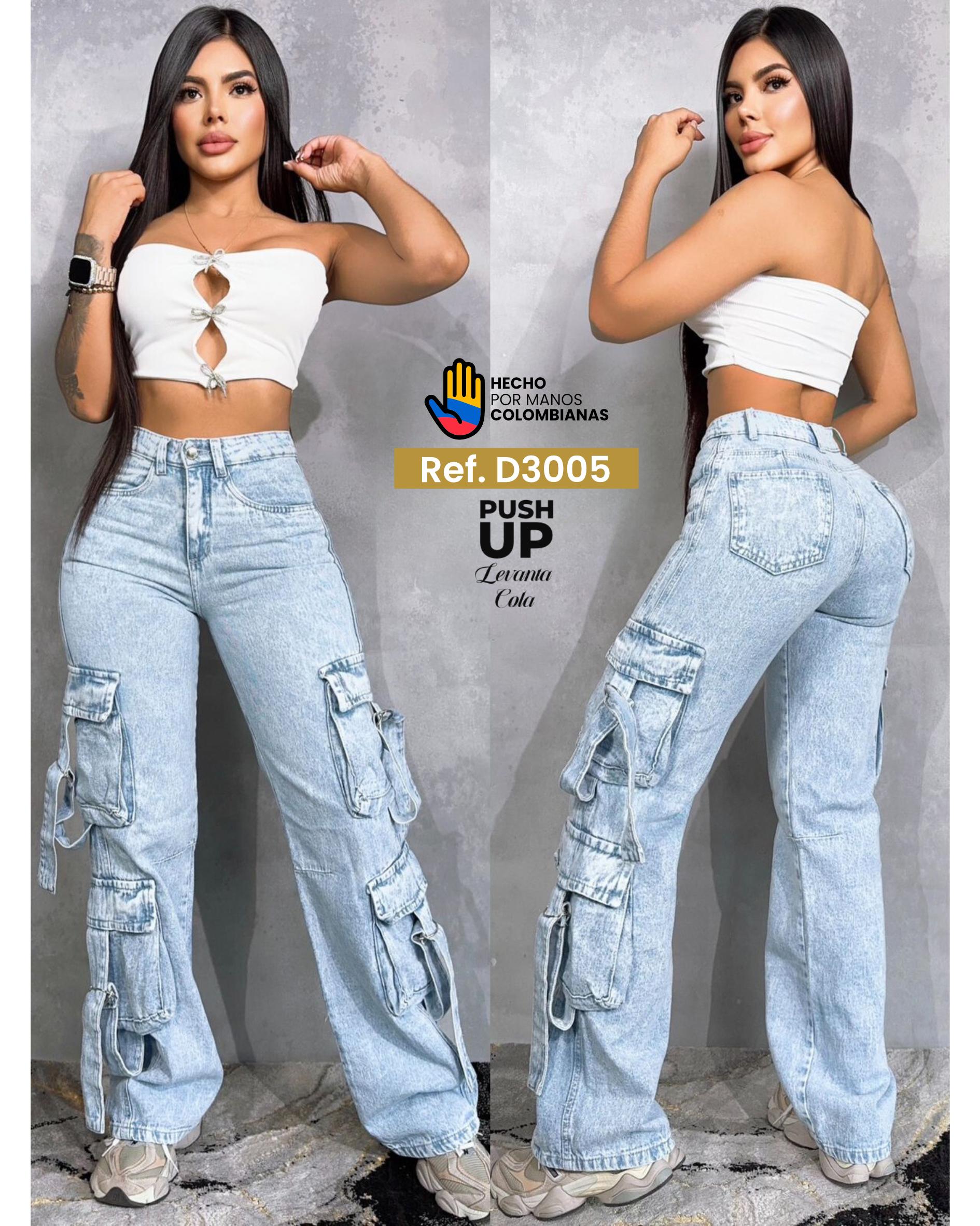 Ref. 251521 -D3005 PANTALON JEANS CARGO HIELO CORREA - Ropa Colombiana