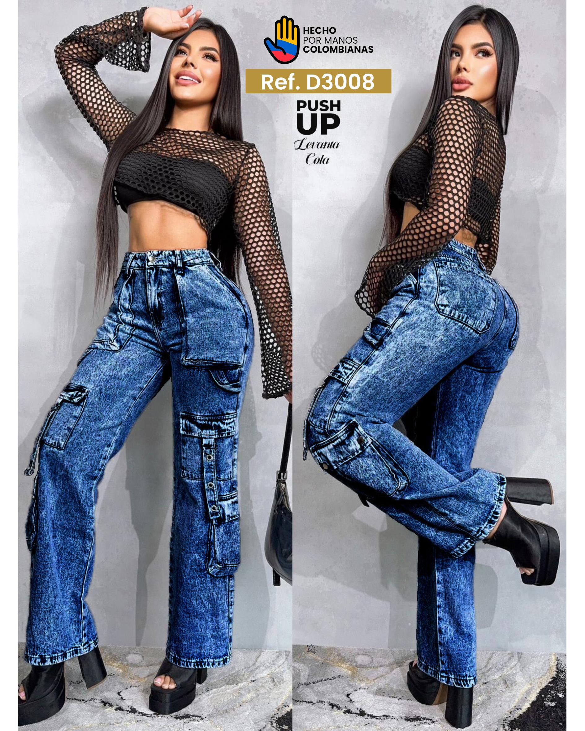 Ref. 251521 -D3008 PANTALON JEANS CARGO OJALETES - Ropa Colombiana