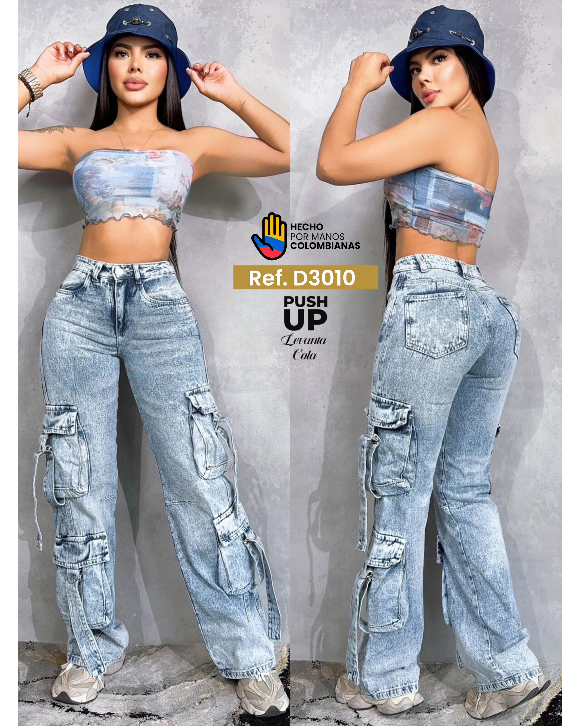 Ref. 251521 -D3010 PANTALON JEANS CARGO MEDIO CORREA - Ropa Colombiana