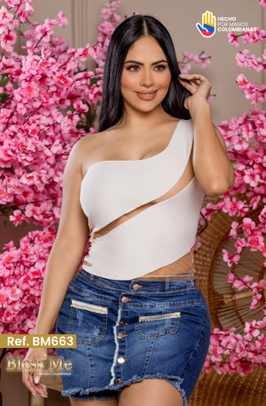 Ref. 058 -BM663 Blusa Sexy Colombiana con Hombro descubierto - Ropa Colombiana