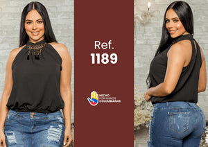Ref. 055 -1189 Blusa de Mangas cortas y Decorado en el Cuello hecha en Colombia - Ropa Colombiana