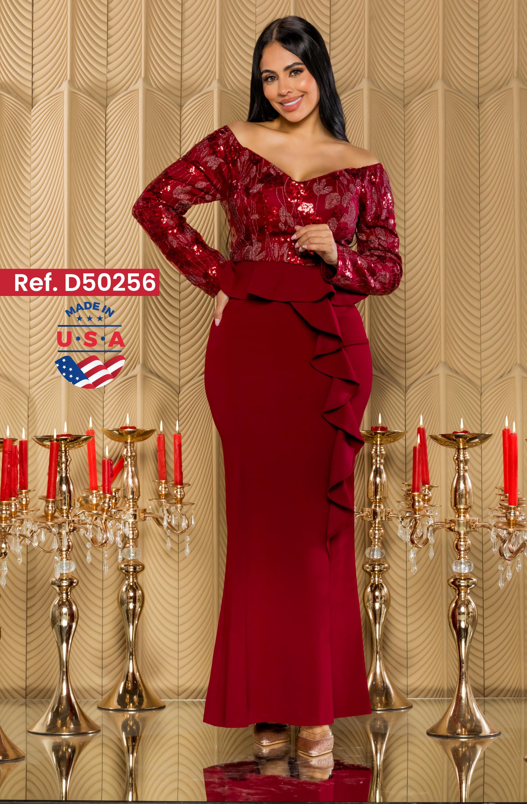 Ref. 003 -D50256 Vestido Americano de Fiesta corto color vinotinto - Ropa Colombiana