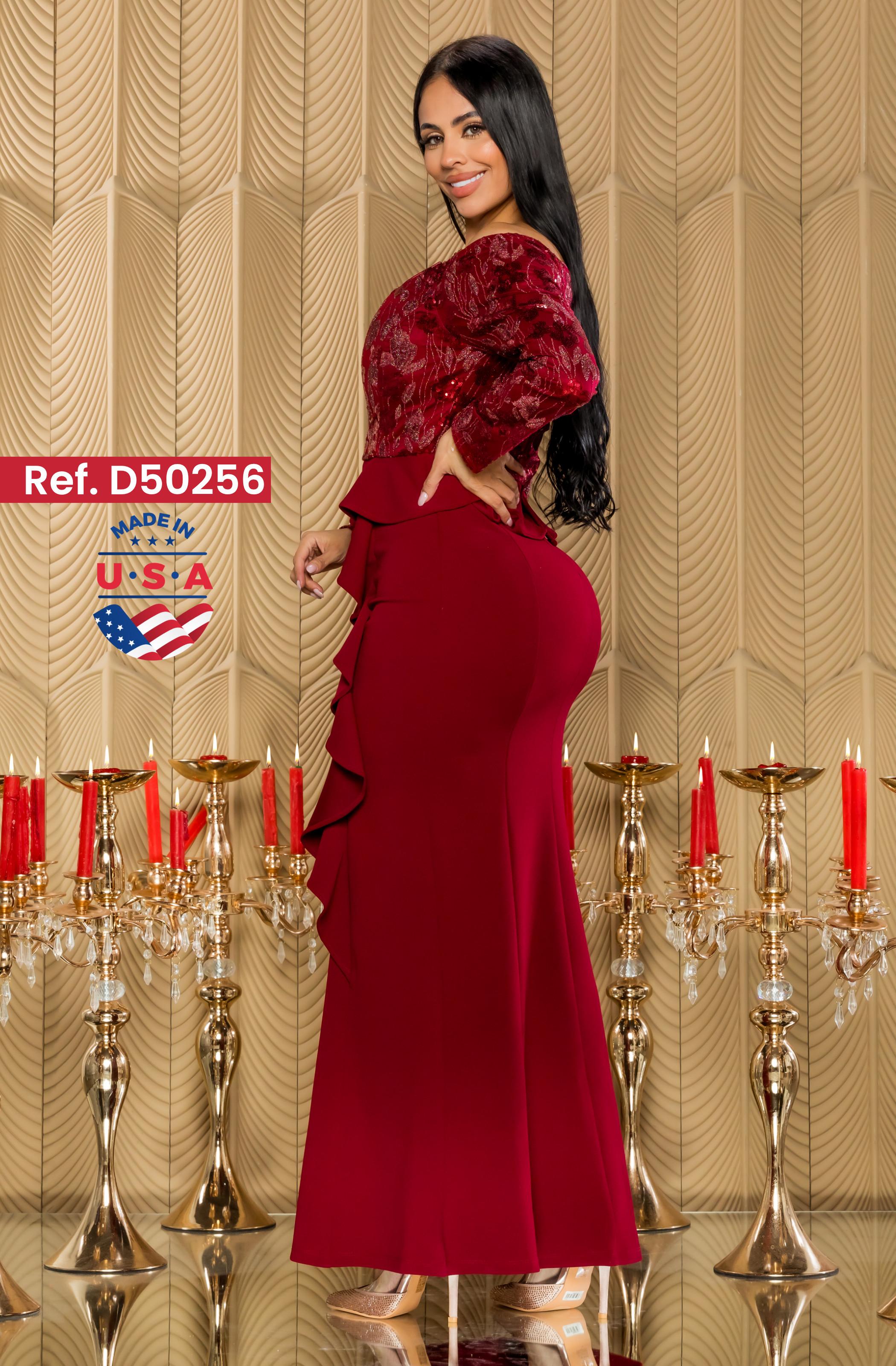 Ref. 003 -D50256 Vestido Americano de Fiesta corto color vinotinto - Ropa Colombiana