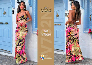 Ref. 049 -V702N Vestido Largo Colombiano - Ropa Colombiana
