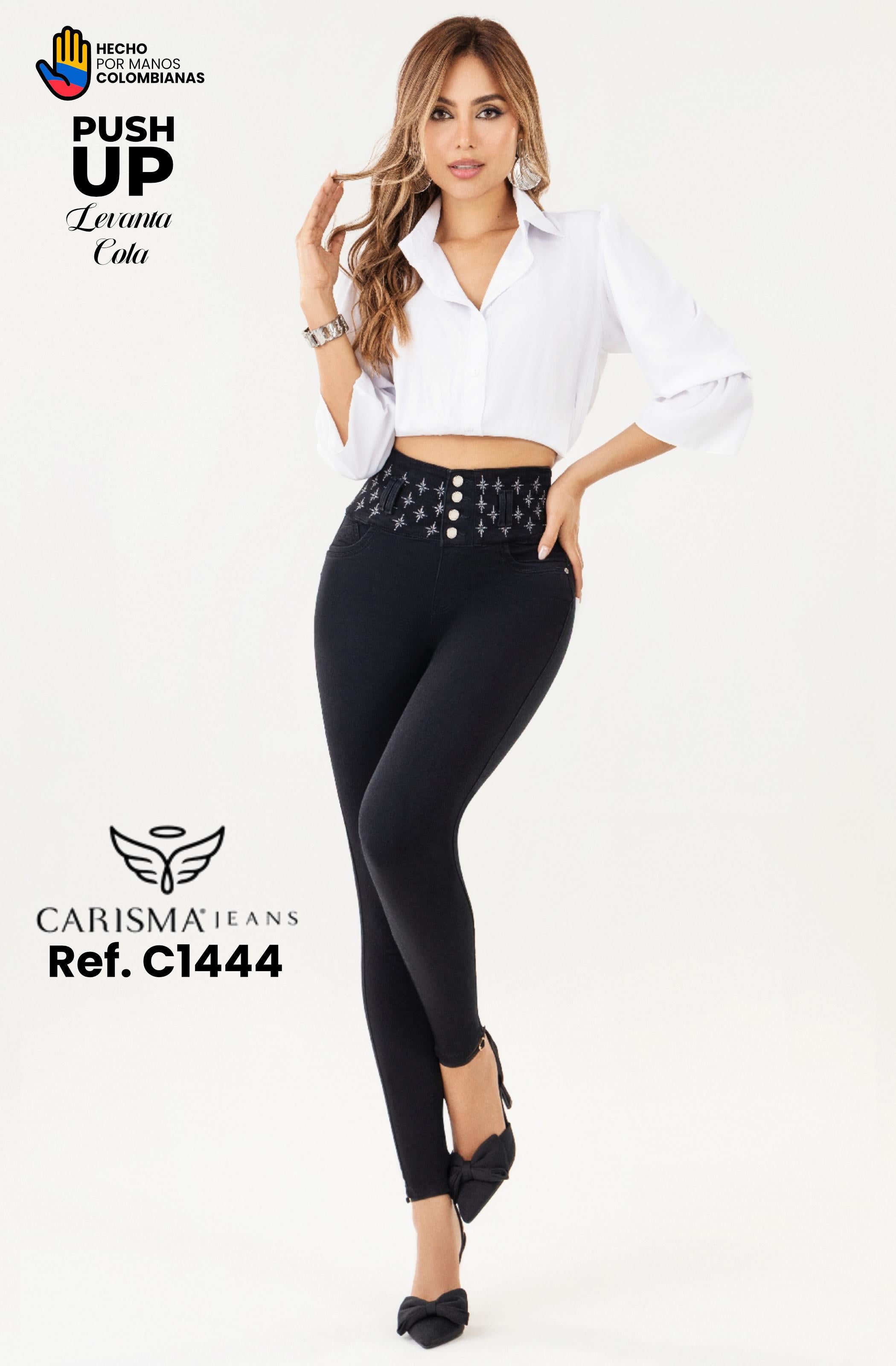 Ref. 070 -C1444 Pantalón colombiano con pretina de estrellas y realce total - Ropa Colombiana