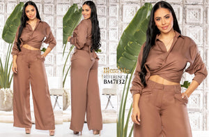 Ref. 5214002 -BM7132 Conjunto colombiano para mujer con pantalón y blusa a juego - Ropa Colombiana