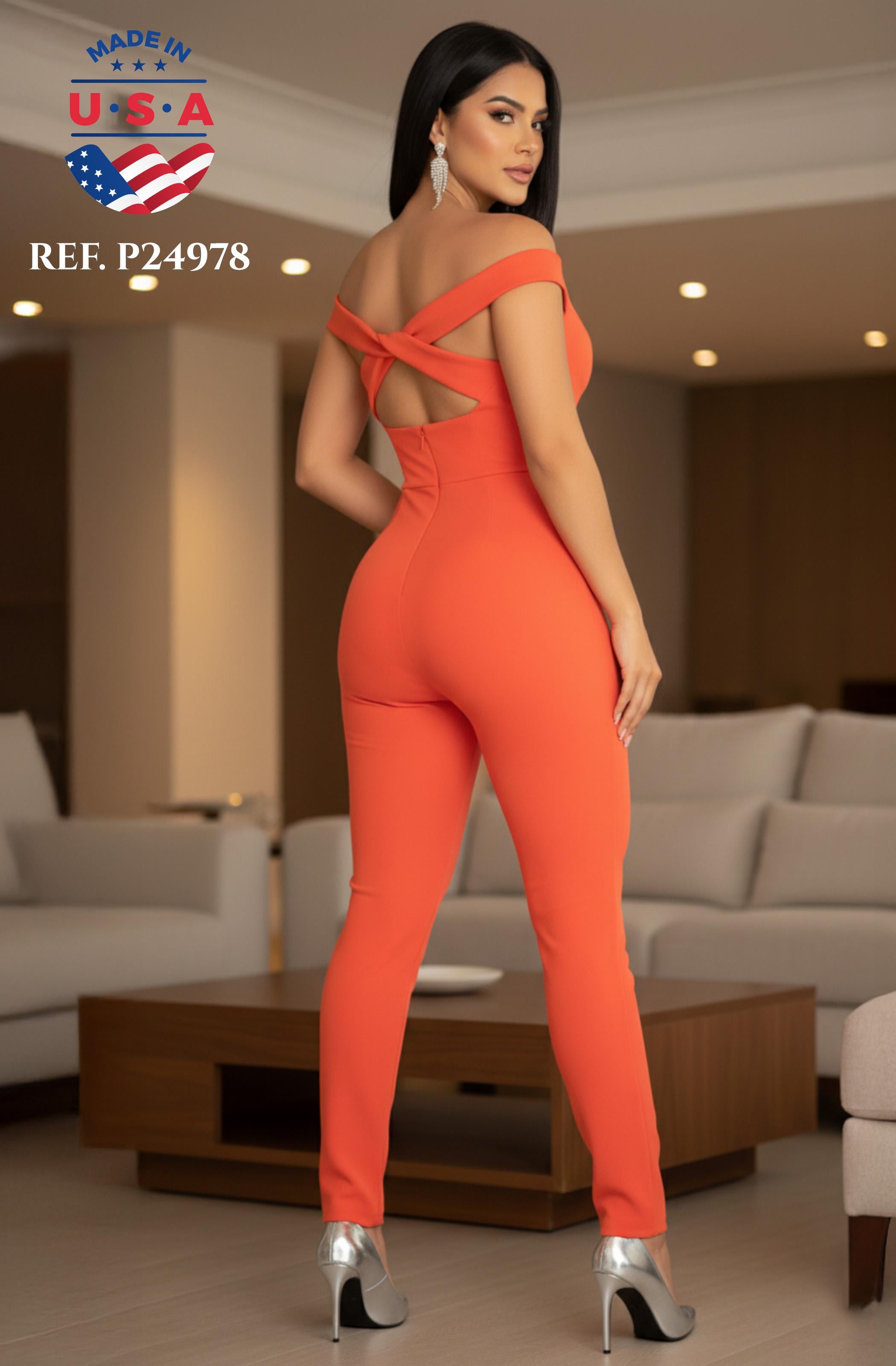 Ref. 003 -P24978 Beautiful American Off-the-Shoulder Jumpsuit with Crossed Straps on the Back