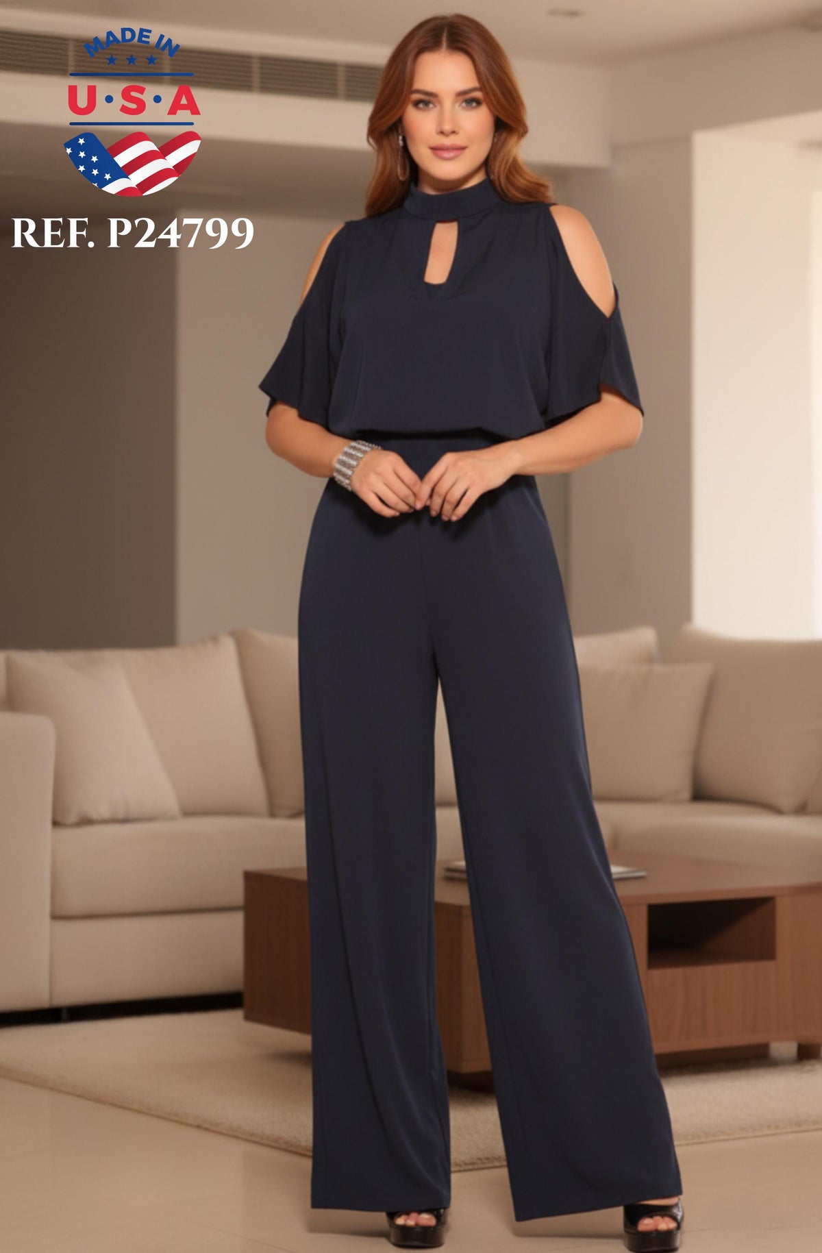 Ref. 003 -P24799 Enterizo de Moda con Mangas y hombros descubiertos, pantalón amplio y ceñido al cuerpo. Horma tu Figura y Luce Fantástica - Ropa Colombiana