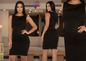 Ref. 003 -D50155 Vestido Corto de Fiesta Americano Sin Mangas Decorado con Flecos - Ropa Colombiana