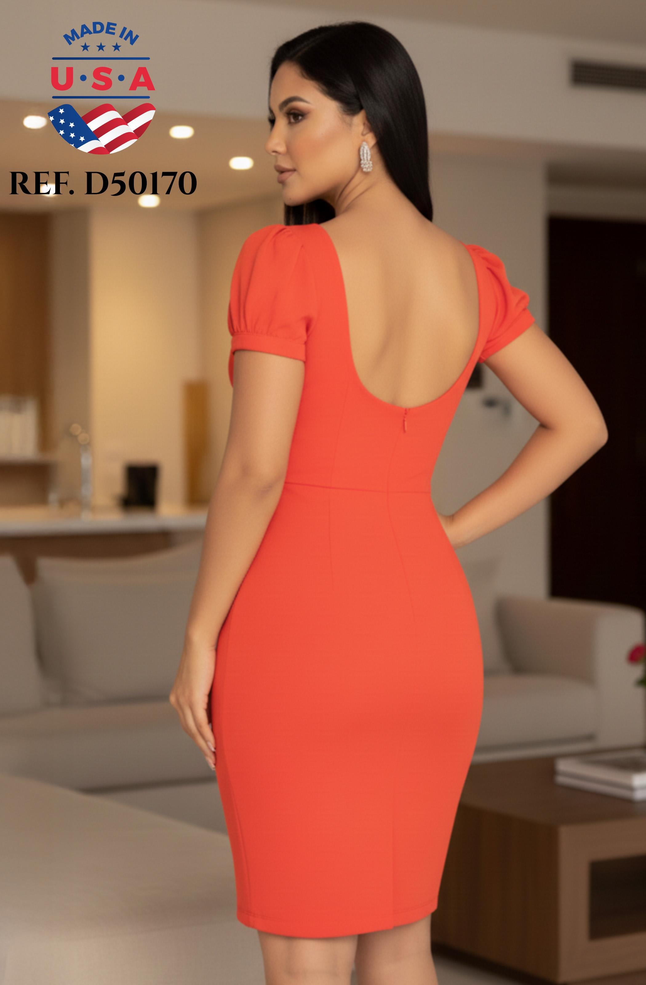 Ref. 003 -D50170 Vestido de Fiesta Corto,Con Cuello Redondo y Decorado. - Ropa Colombiana