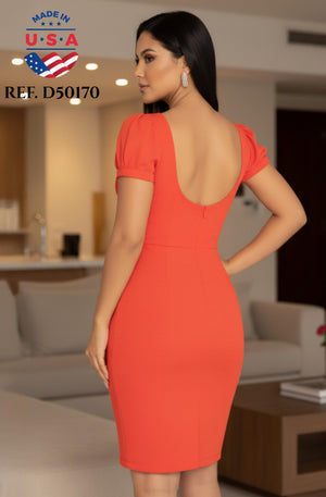 Ref. 003 -D50170 Vestido de Fiesta Corto,Con Cuello Redondo y Decorado. - Ropa Colombiana