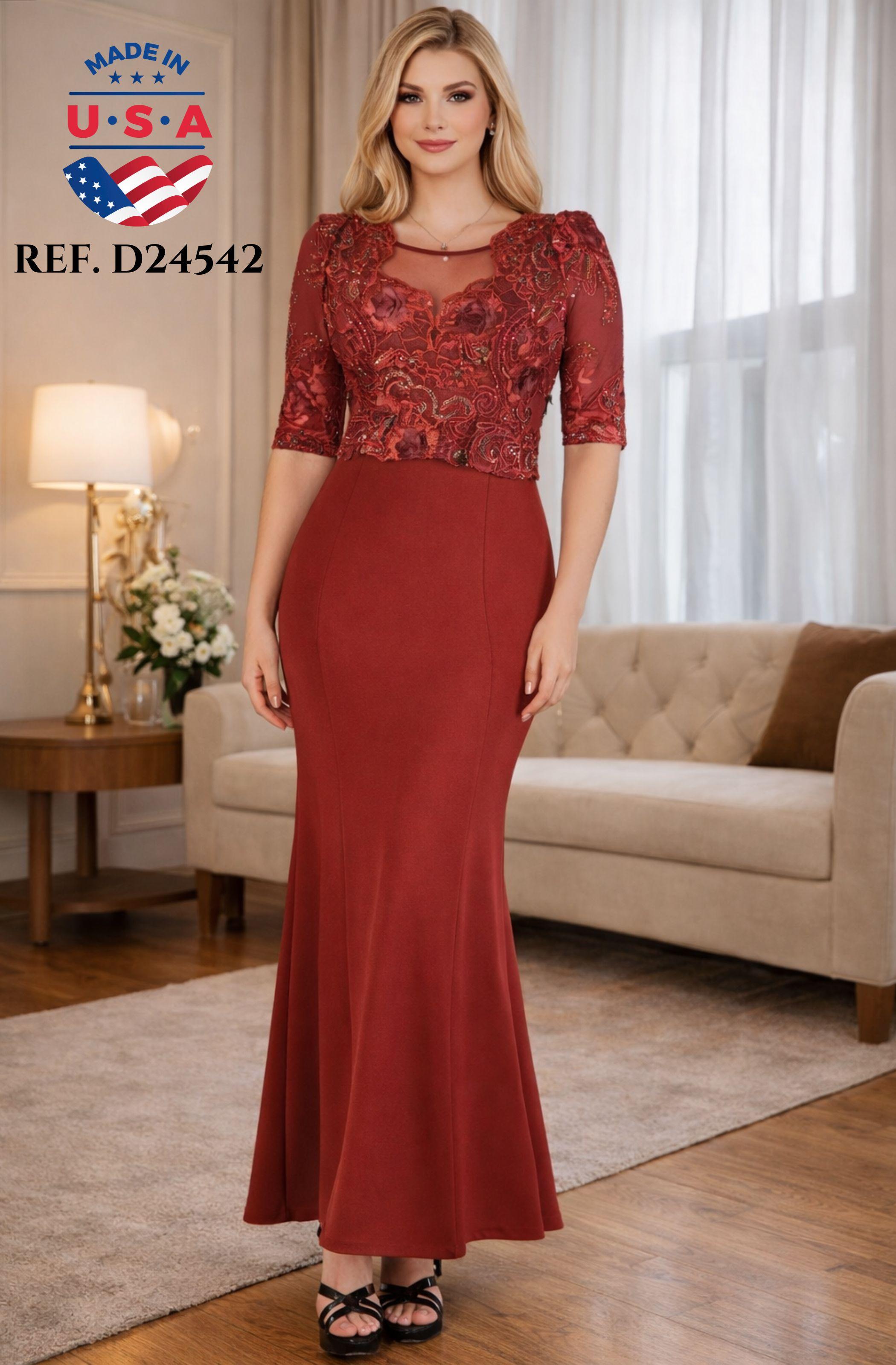 Ref. 003 -D24542 Vestido de Fiesta largo con falda y superior decorado con lentejuelas - Ropa Colombiana
