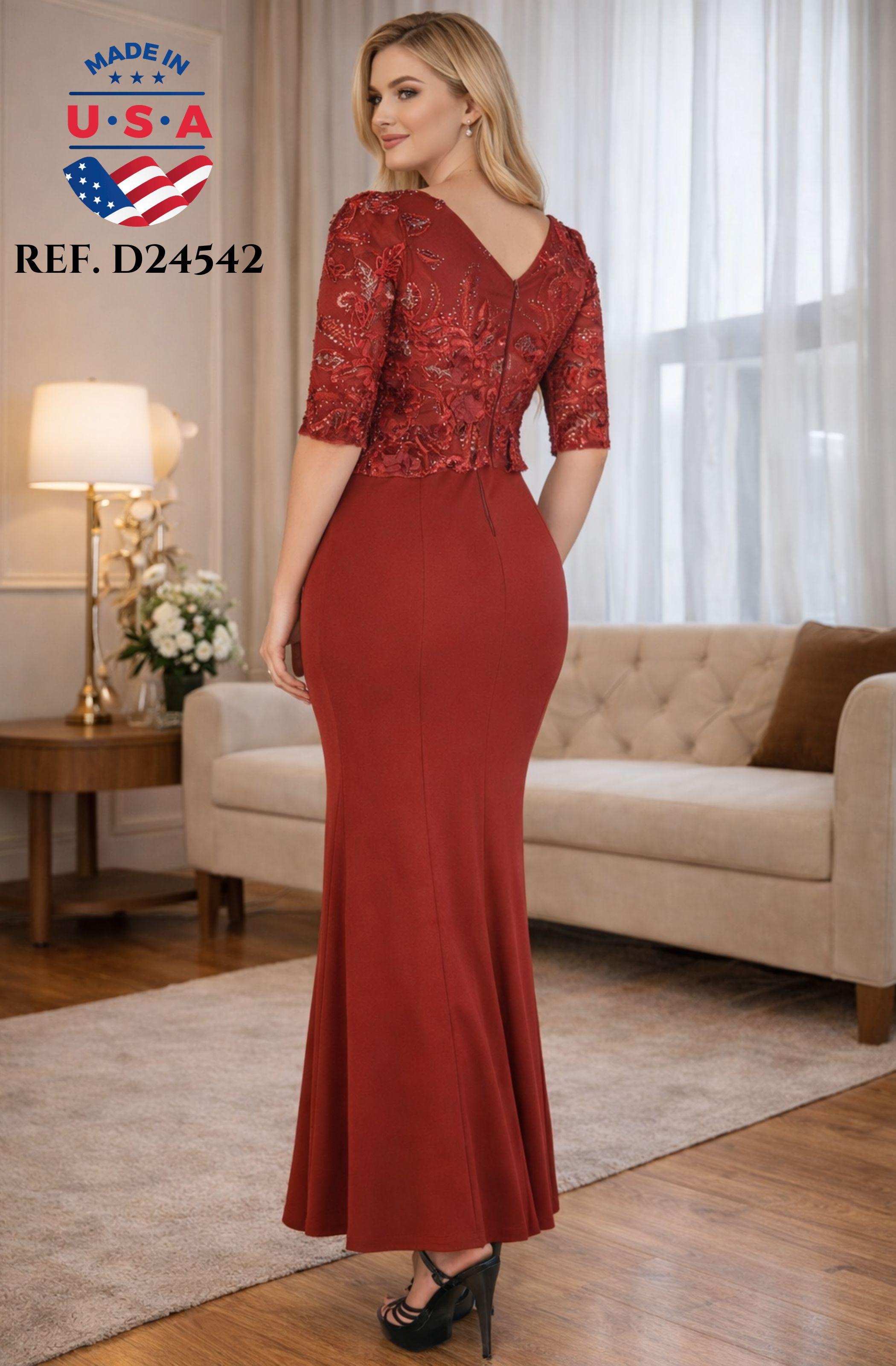 Ref. 003 -D24542 Vestido de Fiesta largo con falda y superior decorado con lentejuelas - Ropa Colombiana