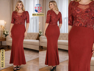 Ref. 003 -D24542 Vestido de Fiesta largo con falda y superior decorado con lentejuelas - Ropa Colombiana