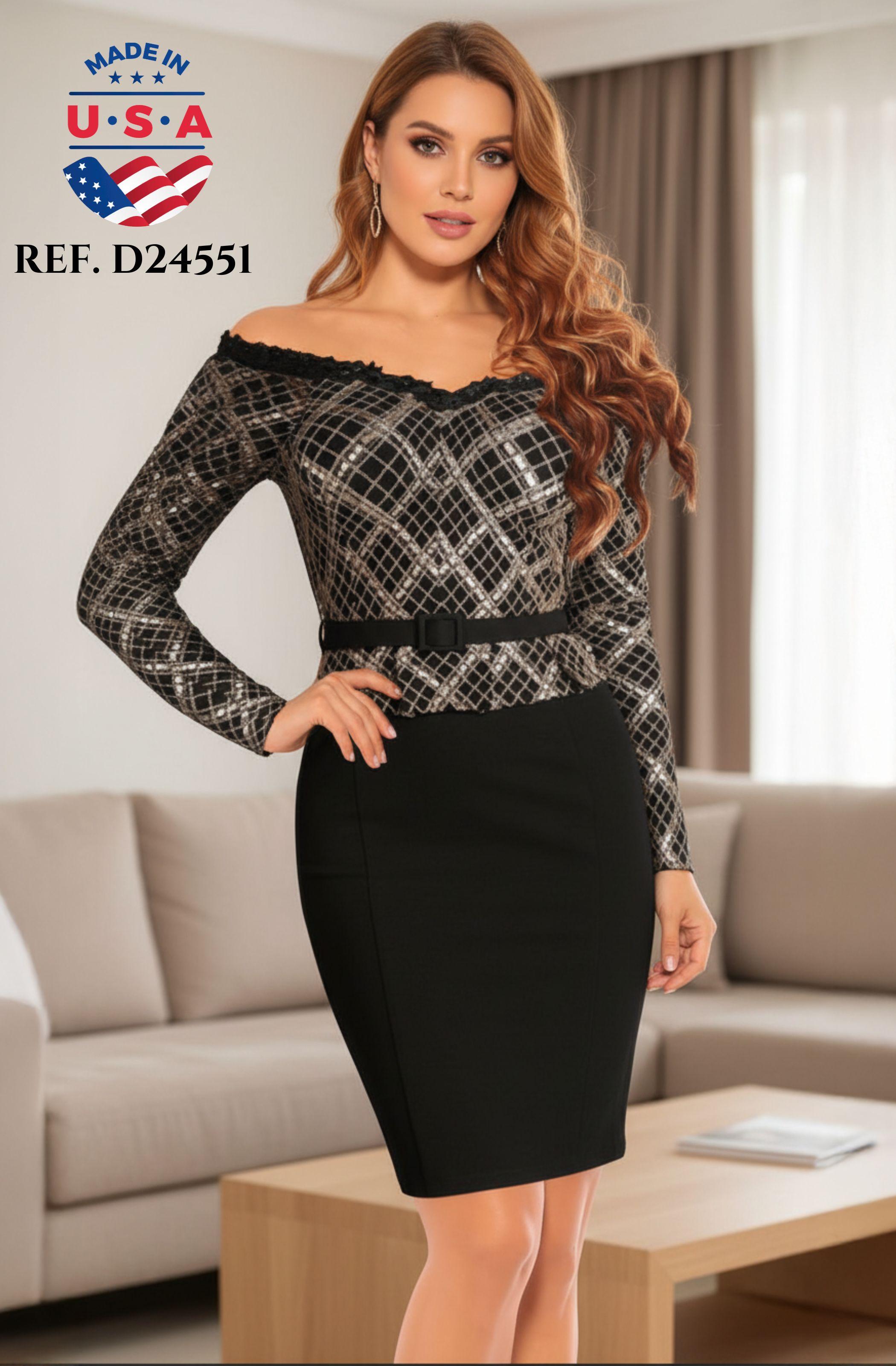 Ref. 003 -D24551 Vestido Americano de Falda Corta y mangas largas.