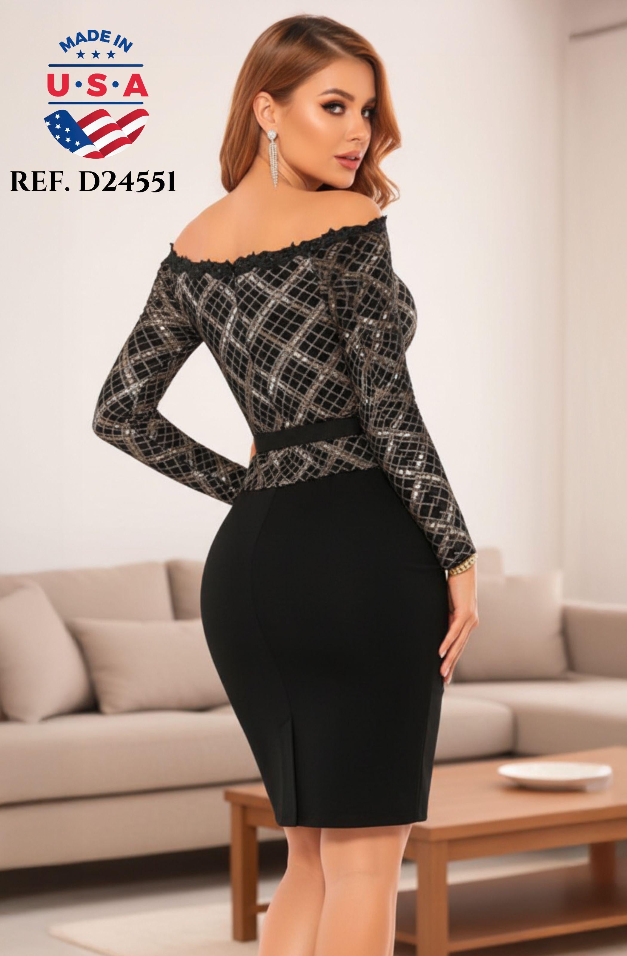 Ref. 003 -D24551 Vestido Americano de Falda Corta y mangas largas.