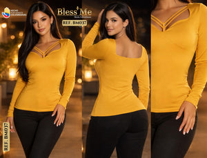 Ref. 071 -BM037 Blusa Dama Estilo espalda descubierta y tiras - Ropa Colombiana