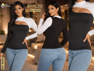 Ref. 071 -BM031 Blusa Colombiana de Manga Larga duotono - Ropa Colombiana