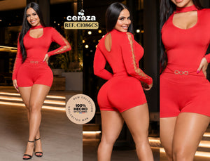 Ref. 004 -C1086CS Conjunto Short Colombiano con mangas largas decoradas con tiras y cinta en el cuello. - Ropa Colombiana