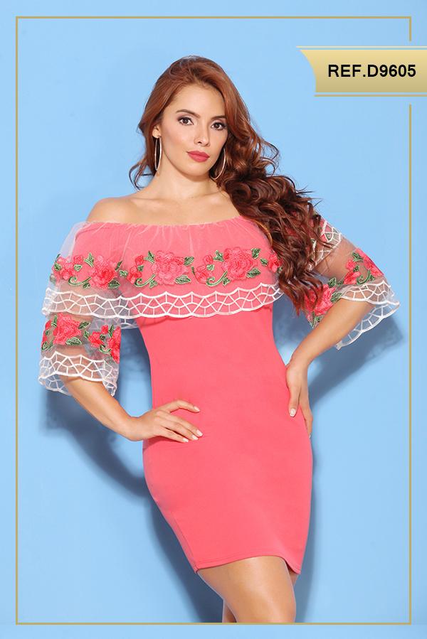 Ref. 003 -D9605 Vestido americano manga corta - Ropa Colombiana