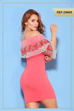 Ref. 003 -D9605 Vestido americano manga corta - Ropa Colombiana
