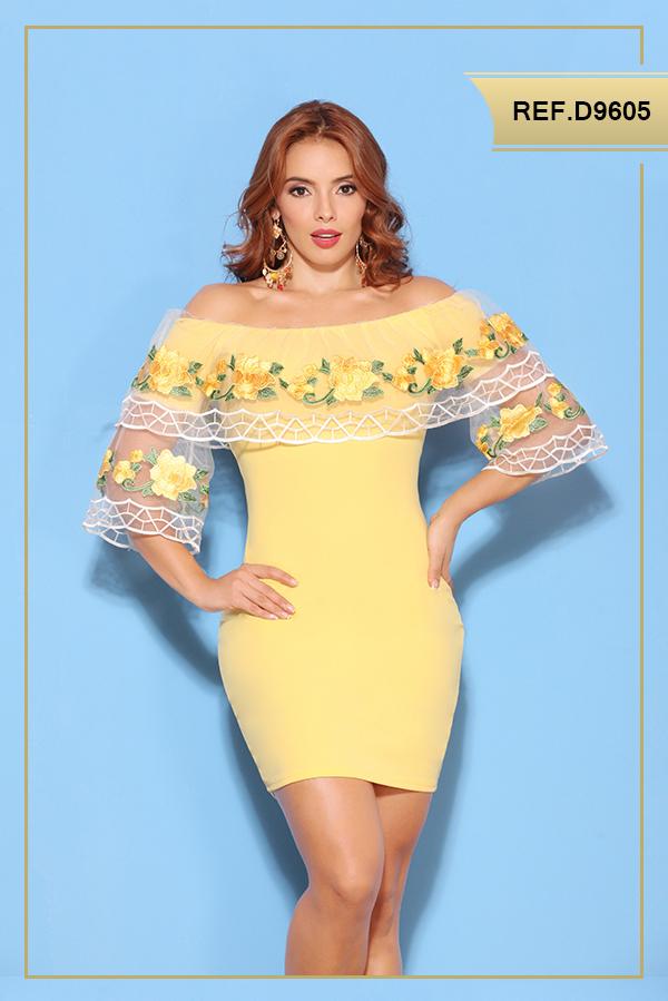 Ref. 003 -D9605 Vestido americano manga corta - Ropa Colombiana